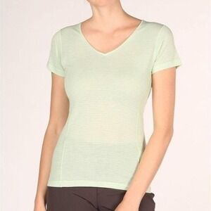 Fjallraven Abisko Cool T Shirt Women's Green Striped V Neck Short Sleeve Top‎